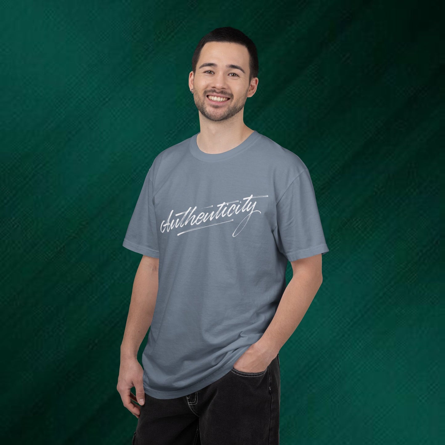 Authenticity Script T-Shirt — Casual Handwritten Graphic Tee
