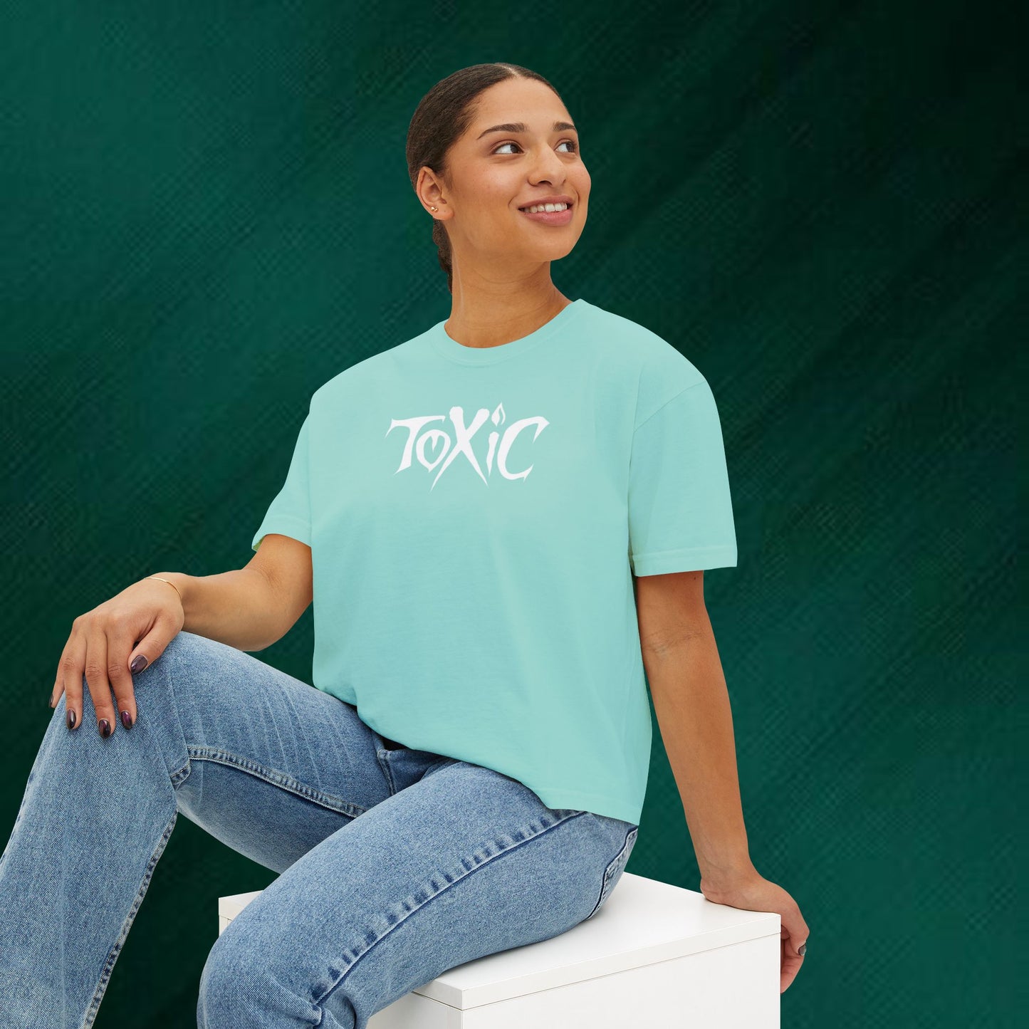 Toxic Bat Women's Boxy Tee — Gothic Graphic Tee with 'TOXIC' Front & Drip Batback