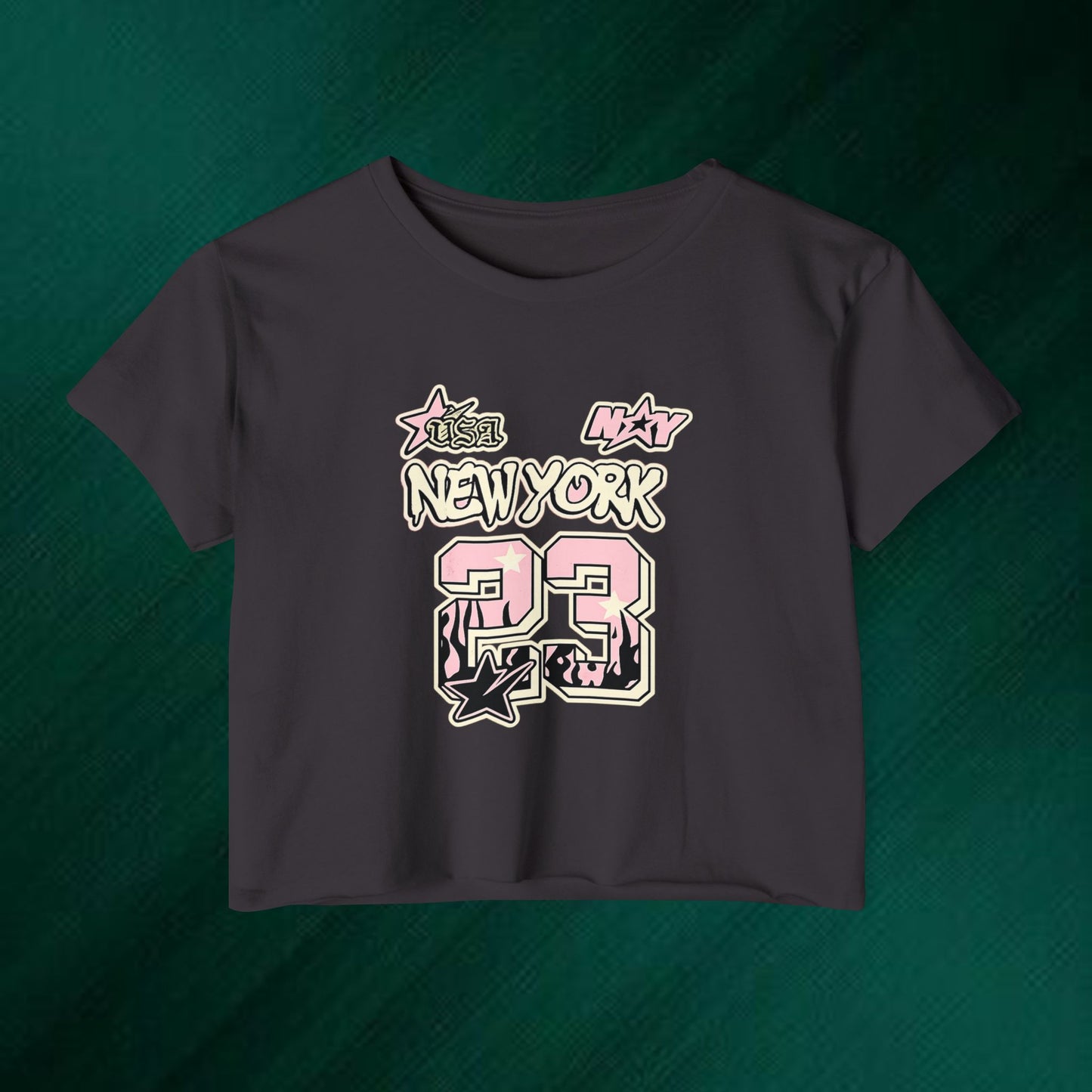New York 23 Festival Crop Top — Vintage Pink Graphic Women's Crop Tee