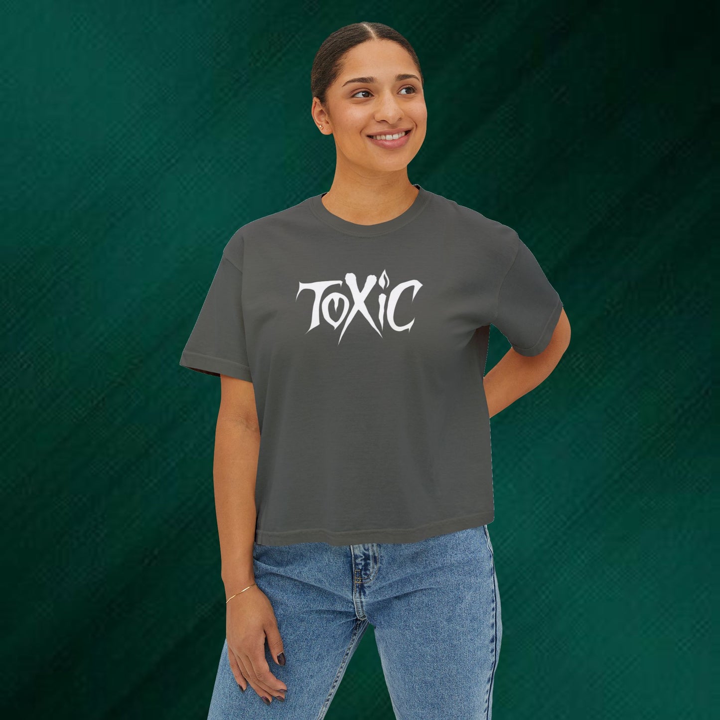 Toxic Bat Women's Boxy Tee — Gothic Graphic Tee with 'TOXIC' Front & Drip Batback